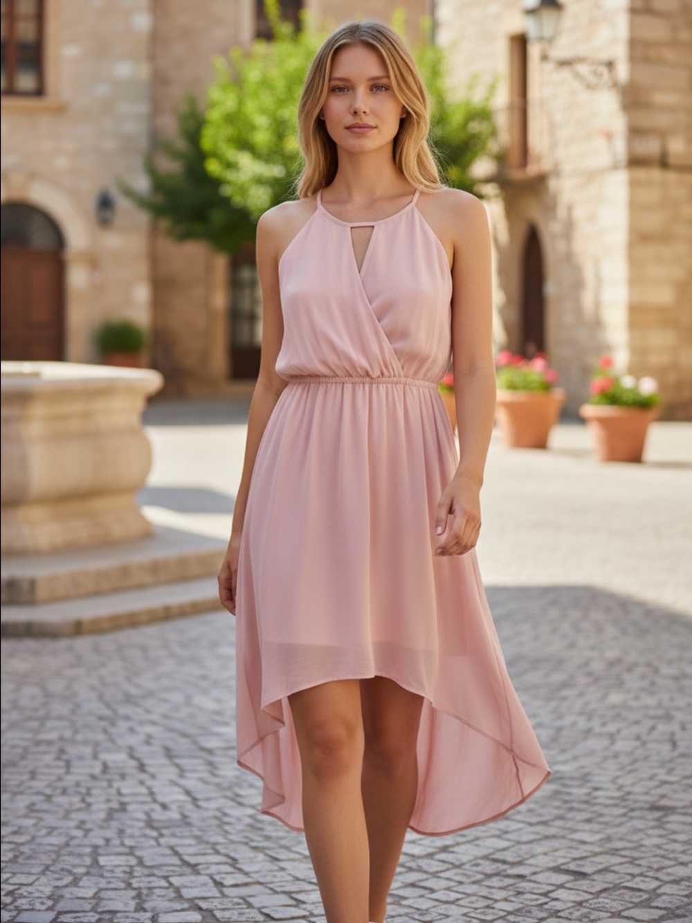 Sleeveless Wrap Hi-Lo Dress